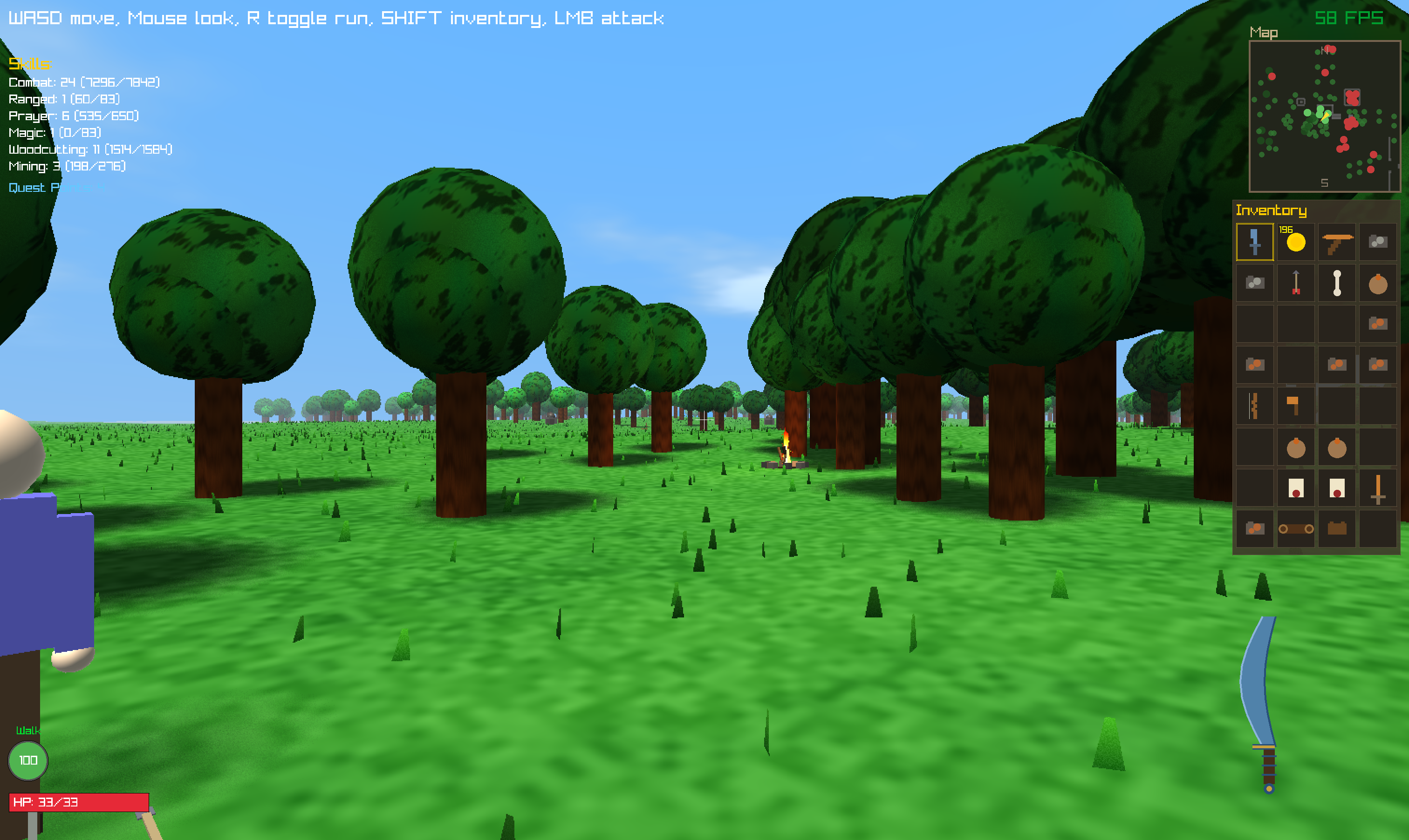 Trees and grass with campfire